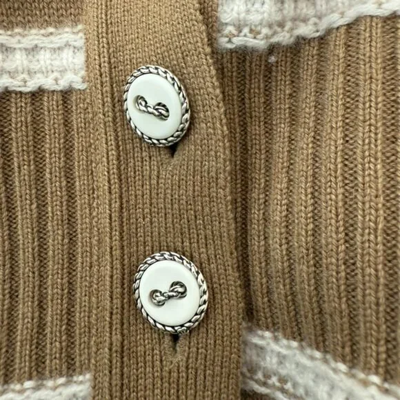 Chanel cashmere tan white striped dress size 38